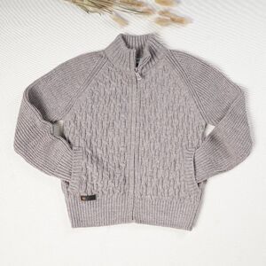 Big Kids Boy's Children's Cable Knit Full Zip Sweater Cardigan Natural Brown Red